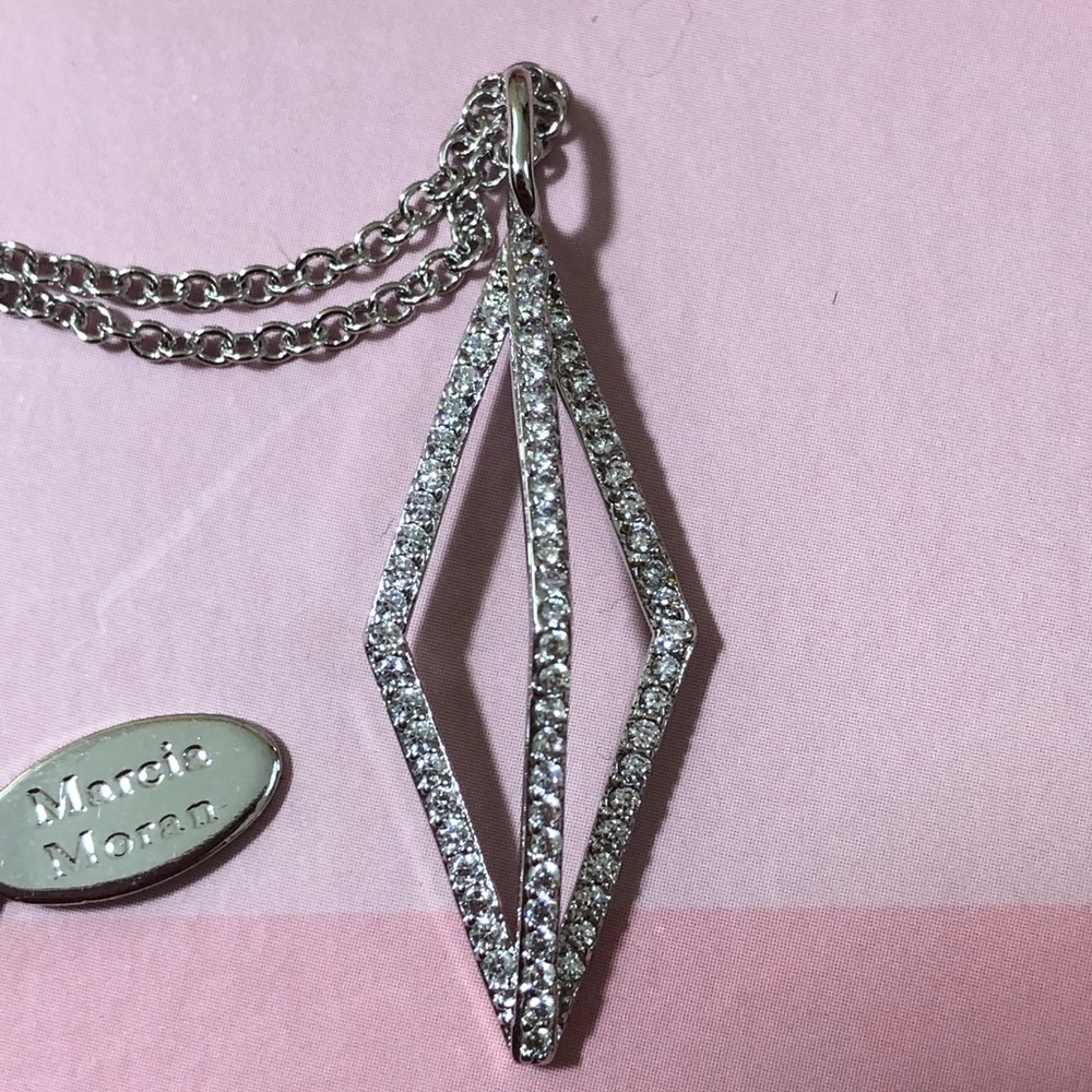 Marcia Moran Silver Crystal Triangular Necklace
